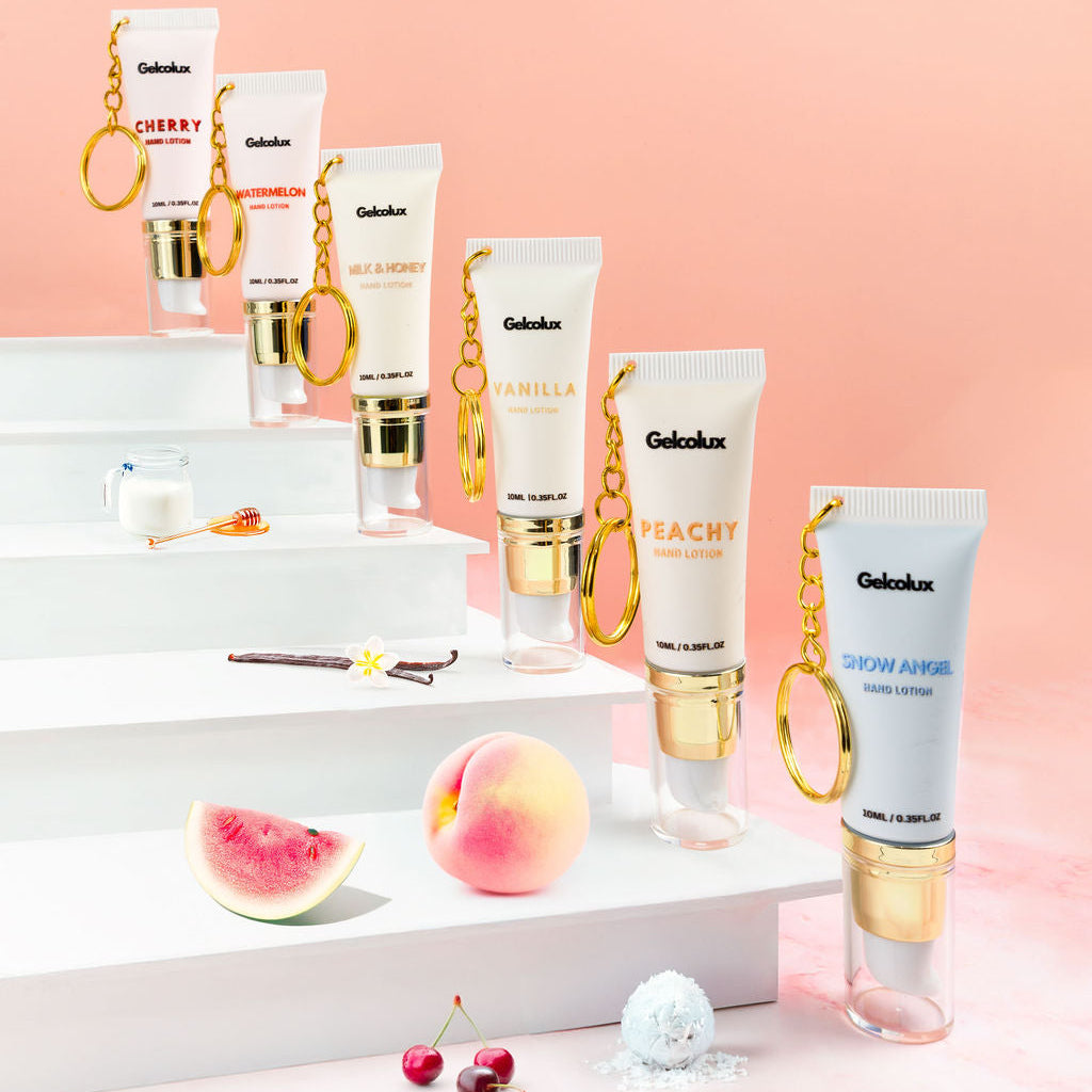 Hand Lotion tubes with gold lid keyring